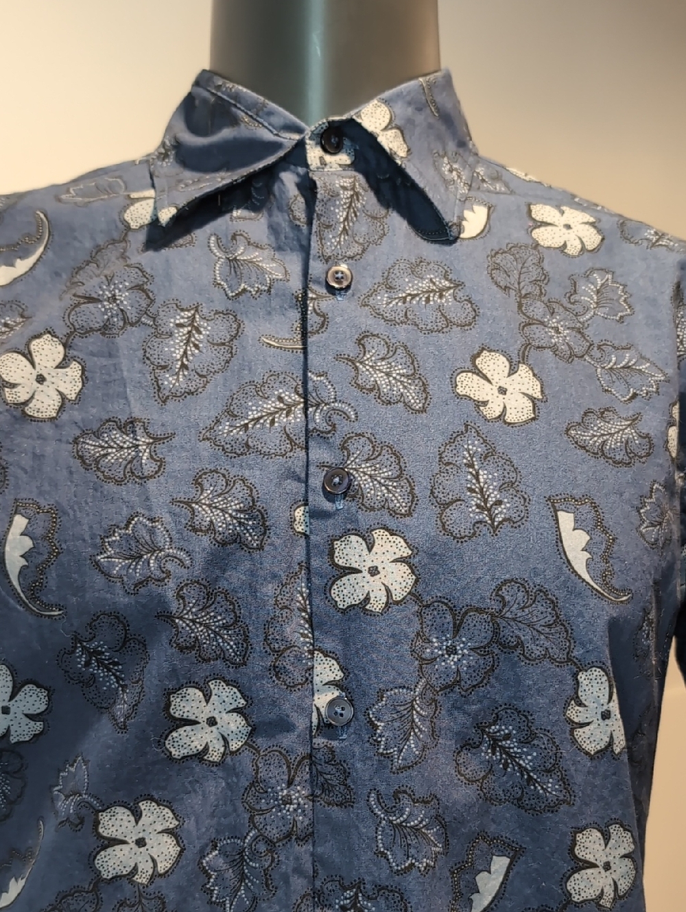 Zara Blue Floral Slim Fit Button-Up Shirt Large
